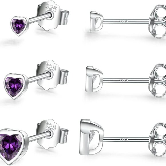 Sterling Silver Tiny Heart CZ Stud Earrings Set, Hypoallergenic, Perfect for Men - Picture 1 of 5